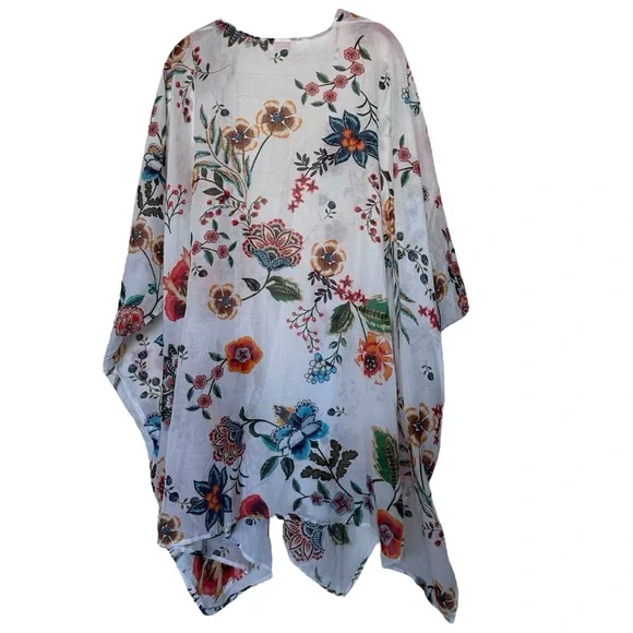 Johnny Was White Floral Ardella Swim Cover Up Kimono L XL - Picture 10 of 14